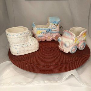 Vintage Nursery Themed Porcelain Music Box Decorative Planter Lot